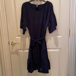 Black dress with sash Bobeau sL, ruffle sleeves and 2 tier ruffle skirt New